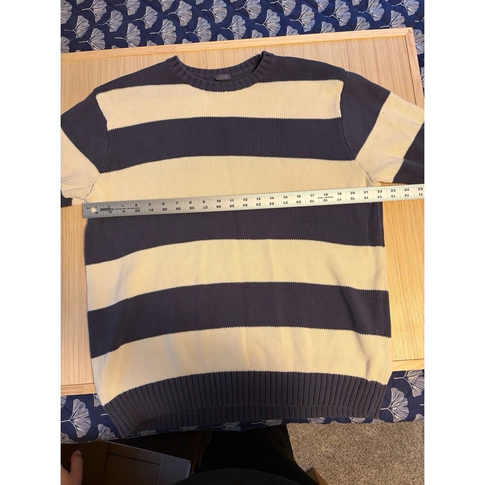 John Galt Striped Knit Sweater Women’s XL Oversized Cream Navy Pullover Crewneck - Picture 6 of 7